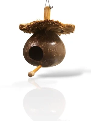 Craft Natural Coconut Shell Bird House Handmade Birdhouse Cage Habitats Parrot