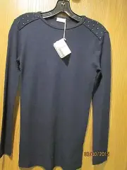 Brunello Cucinelli Navy Crew Neck Studded Pull Over TopSize M