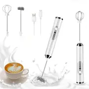 Milk Frother Handheld, Coffee Frother, Rechargeable, with 2 Stainless Whisks, 3