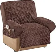 Collections Etc Diamond-Shape Quilted Stretch Recliner Cover with Storage Pockets and Elastic Straps - Furniture Protector, Chocolate, Recliner