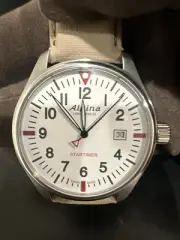 Alpina Men's Swiss Startimer Beige Leather Band Watch 42mm