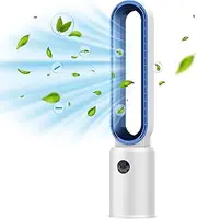 Cobuy Bladeless Fan with Air Purification Function, Tower Fan with 24 Speeds, 12-H Timer, Two Control Methods- Blue