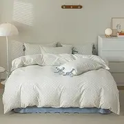 [AOJIM] Kids Adults Plaid Design Duvet Cover Queen Size, Pure Cotton Bedding Comforter Cover Set with Blue Floral Pattern for Room Decor,1 Soft Quilt Cover 90x90'' and 2 Pillowcases 20x26'' with Bowknot