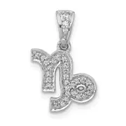 Solid 14k White Gold Simulated CZ Capricorn Pendant