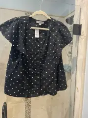 Ann Taylor loft women’s 100% linen Black Flutter Sleeve short sleeve top L