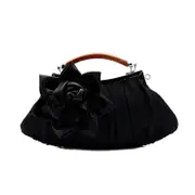 Womens Silk Flowers Evening Bags Clutch-Black