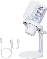 FEELWORLD VM1 White Gaming PC USB Microphone Condenser Mic with Noise Cancellation Mute RGB Light, Computer Accessories Gifts for Gamer YouTube Twitch Podcast Streaming Recording Online Chat PS4 PS5
