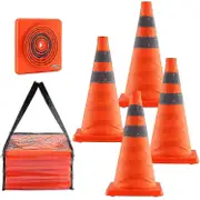 Safety Cones, 4 Pack 18 Inch Collapsible Traffic Cones, Construction Cones With Reflective Collars, Wide Base And A Storage Bag, For Traffic Contro...