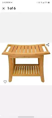 ZHUOYUE Bamboo Bath Stool Bathroom Seat Chair w/Storage Shelf Organizer New open