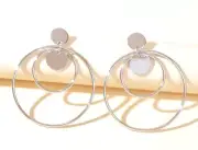MODERN Lightweight Flat Silver Disk Double Circular Rings Dangle Post Earrings