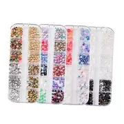 4 Boxes Nail Jewelry Pearls Nail Rhinestones Flat Back AB Diamonds Round Beads