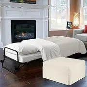 Ottoman Folding Guest Bed Sofa with Slipcover and Castors (Carrington Beige)