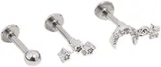 Lovisa Surgical Steel Cubic Zirconia Star & Moon Flat Back 3-Pack | Premium PVD Rhodium-Plating | Hypoallergenic | On Trend Designs