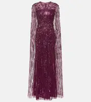 [Jenny Packham] Jenny Packham Ruby caped sequined gown AU 10 red