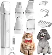 BLAZDEVE Dog Cat Pet Clippers Shavers, 4 in 1 Electric Professional Pet Grooming Kit, Rechargeable Pet Shaver, Low Noise Pet Clippers Hair Trimmer for Dogs, Cats and Other Animals(White)