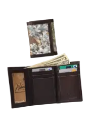 King' Camos Leather Canvas Tri-Fold Billfold, Men's Camouflage Wallet RFID