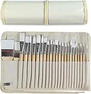 Paint Brushes Set of 24 Pieces Wooden Handles Brushes with Canvas Brush Case, Professional for Oil, Acrylic and Watercolor Painting