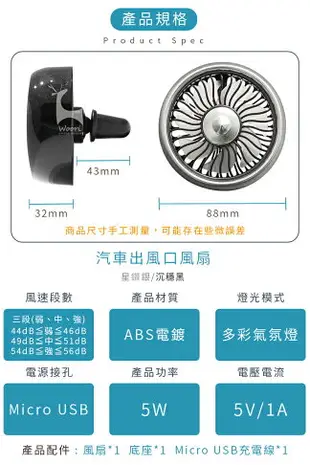 【車載風扇】7葉渦輪升級版 車用空調風扇 車用冷氣風口風扇 汽車空調 大風力USB電風扇 渦輪風扇 汽車冷風扇 汽車風扇