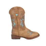 Roper Glitter Breeze Square Toe Cowboy Youth Girls Brown Casual Boots 09-018-19