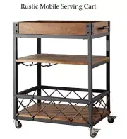 Bar Serving Cart TRIBECCA Home Myra Rustic Mobile Kitchen Removable Tray Rolling