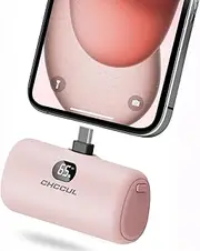 [CHCCUL] Mini Portable Charger, 5000mAh USB-C Portable Phone Charger with Fast Charging, Mini Battery Pack with LCD Display for All Android Phone/Samsung Galaxy S22,S21/Note/Moto/LG/Pixel (Pink)