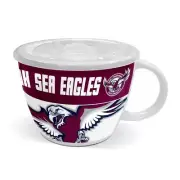 126671 MANLY SEA EAGLES NRL TEAM LARGE CERAMIC SOUP BOWL MUG WITH LID