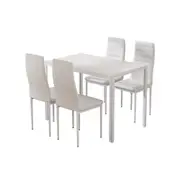 5 Piece Dining Set with Wooden Table Top - White