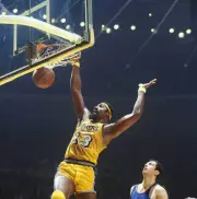 Los Angeles Lakers Wilt Chamberlain in action dunking vs New York - Old Photo