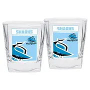 Cronulla Sharks NRL Set of 2 Spirit Glasses 250ml Glass FULL COLOUR LOGO