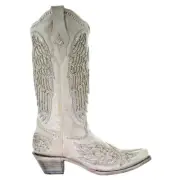 Corral Boots Glitter Cross And Wings Snip Toe Cowboy Womens White Casual Boots