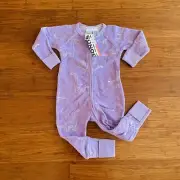 Bonds Baby Girl Dinosaur Purple Poodlette Terry Zip Wondersuit Size 0 BNWT