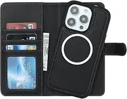 Cavor Wallet Case for iPhone 14 Pro 6.1" Leather Case 2 in 1 Magnetic Detachable Flip Cover Support Magsafe Charging with Stand Feature Card Slots-Black