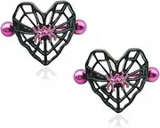 [Niaspi] Heart Spider Web Nipple Rings Stainless Steel 14G Spiders Nipplerings Nipple Piercing Barbell Nipple Shield Studs Halloween Body Piercing Jewelry for Women, Stainless Steel, No Gemstone