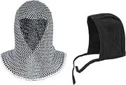[Lord of Battles] Pack of Chainmail Coif and Cotton Padded Arming Cap Protector Under Armor Chainmail Coif Ideal for LARP, Renfair (Black), Natural
