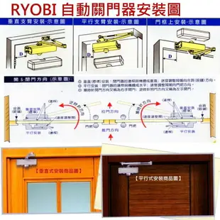 自動關門器 161P 日本RYOBI 平行式安裝 內停檔（1年保固）日本門弓器 自動關門器 自動閉門器 自動門弓器 DIY 五金