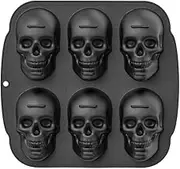 Skull Ice Mold, Skull Cake Pan Silicone Mold, Pirate Baking Pan For Baking, For Halloween, Birthday Party, Ice Cube Tray (6 Cavity Large Mold)