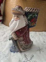 G. DeBrekht Carving Figurine Ringing Bells Santa With Bag Hand-carved