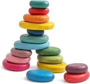 EERKEOD Extra-Large Wooden Sorting Stacking Rocks - Safe Montessori Toys for 1-3 Year Old, Waldorf Wooden Blocks for Toddlers 1-3, Smooth Stacking Stones for Toddlers, for Kids 16pcs