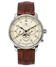Zeppelin Mediterranean Moon Phase Day Date Display Leather Strap Beige Dial 1 Jewel Quartz 96365 Men's Watch