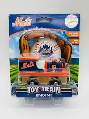 New York Mets Toy Train Engine Wooden Kids MasterPieces NIP Sealed Display Stand