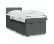 Box Spring Bed with Mattress Dark Grey King Single Fabric