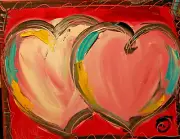 PINK HEARTS BY MARK KAZAV - ORIGINAL OIL PAINTING ABSTRACT MODERN A34t