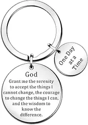 [QMVMV] Encouragement Gifts Keyring for Men Women Serenity Prayer Dog Tag Sobriety Addiction Recovery AA Gifts Inspirational Gifts for Him Her Birthday Religious Keychain, Silver, One Size, Religious