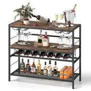Costway 104cm 4-Tier Freestanding Rack Table Industrial Coffee Bar Cabinet w/Glass Holders Brown