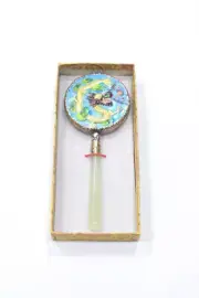 Chinese Yellow Enamel Dragon Soo Chow Jade Mirror