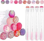 Disposable Mascara Wands Tube Set 10Pcs Shiny Diamond Lash Brush Eyelash Spoolies With Tube Mascara Wands Makeup Tool for Eyelash Extensions(Pink)