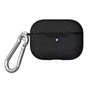 For AirPods Pro 2nd Case, Protective Lychee TPU Cover, Snap Hook, Black