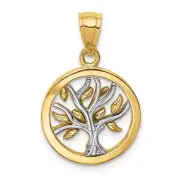 14K Two-tone Gold Polished Tree of Life Pendant for Women 2.36g