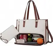 [Sorlaarti] Insulated Lunch Tote Bag for Women with Wallet – Stylish Work Tote Bag with Leakproof Compartment – Quilted Lunch Bag for Office, Travel, or Picnic – Large Capacity Lunch Box Bag (White)