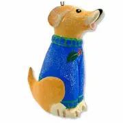 Golden Dog Christmas Tree Ornament - Hand Carved Puppy Holiday Winter Sweater